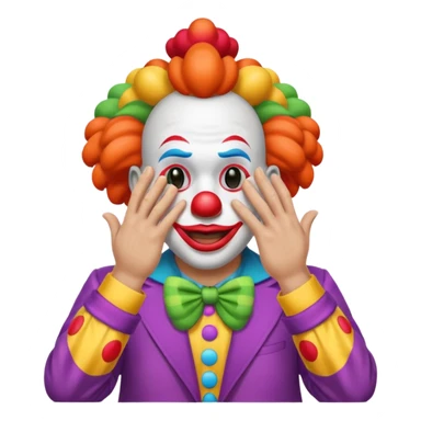 Clown covering eyes but showing butt sticker