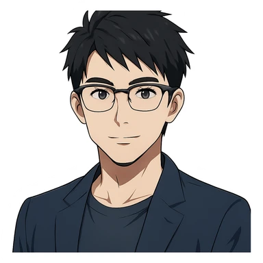 anime style Asian male, age 25, wearing Ray-Ban half frame glasses sticker