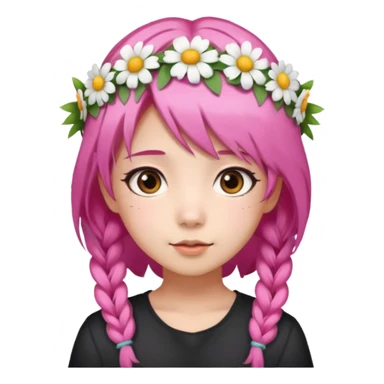 An Asian girl with  pink hair, big eyes,sweet
 sticker
