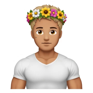 Man with flower crown and white shirt, body sticker