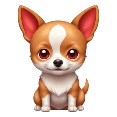 Cinematic Cute Red/White Short Haired Chihuahua Portrait Emoji, Head tilted playfully and inquisitively, smooth red and white fur with a vibrant sheen, round, sparkling dark eyes filled with curiosity, Simplified yet irresistibly adorable features, highly detailed, glowing with a warm, friendly glow, high shine, affectionate and lively, stylized with a touch of whimsy, bright and endearing, soft glowing outline, capturing the essence of a mischievous yet loving pup, so playful it feels like it could bound out of the screen and into your arms! sticker