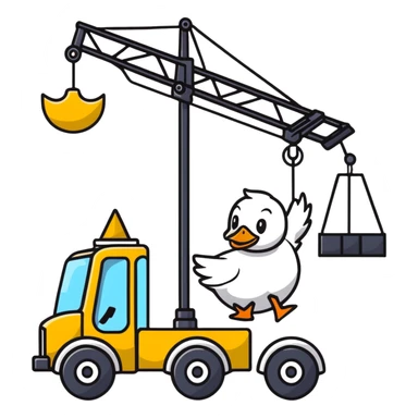 Duck driving a crane sticker
