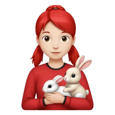 white bunny, pet lover, red shirt, pony tail. sticker