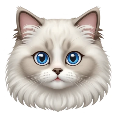 cinematic-adorable-big-eyed-fluffy-ragdoll-cat-portrait-emoji,-head-tilted-playfully-with-a-sweet-expression,-fluffy-white and grey-fur,-simplified-yet-irresistibly-cute-features-with-large,-expression, Large blue eyes sticker