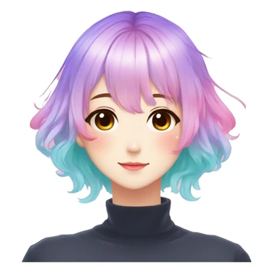 Gorgeous anime style shojo character with blushing face aesthetic and pretty colorful shiny gradient pastel hair trending style sticker