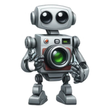 robot holding a camera sticker