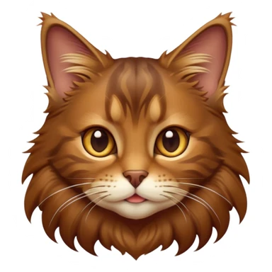 cinematic-cute brown-maine-coon-cat-portrait-emoji,-head-tilted-playfully-and-inquisitively,-sleek--brown-and-gold-tones-with-hints-of-deep-auburn-fur,-simplified-yet-adorable-features,-highly-detailed,-glowing-with-a-warm,-friendly-glow  sticker