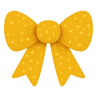 Make the decorative bow yellow and covered in glitter, shiny and vibrant, no background. The style should be shiny and vibrant with glitter. sticker