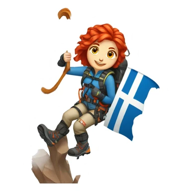 Female winter mountain climber red hair climbing with Greek flag Easter eggs sticker