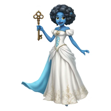 elf blue witch woman login holding a big key in white victorian dress, full body sticker