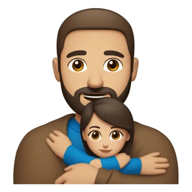 Comforting hug from brunette Puerto Rican with dark brown eyes wearing a cute blue top to short, bald man with brown eyes and a beard wearing a brown sweater sticker