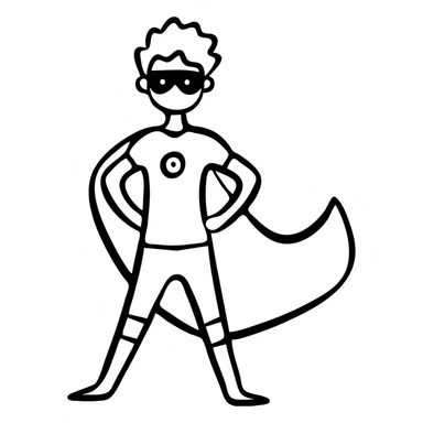 Superhuman with cape and heroic stance, showing super strength sticker