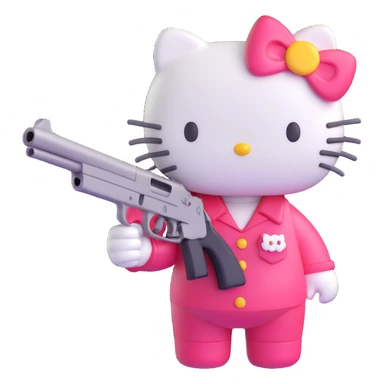 Hello Kitty character holding a gun sticker