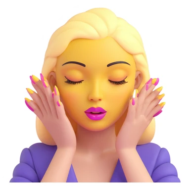 yellow face nodding, closed eyes with dramatic lashes, full lips, hands with long pink nails sticker