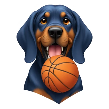 A blue and orange bloodhound biting a basketball. sticker