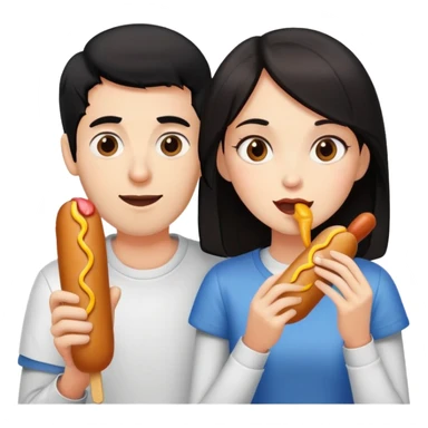black-haired guy and brunette girl eating corndogs sticker