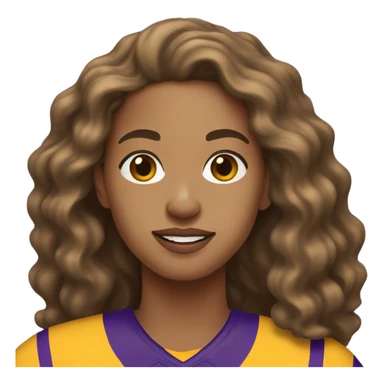 Light skin woman with very long wavy brown hair wearing lsu jersey sticker