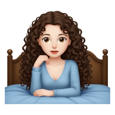 Brunette woman long curly hair on bed seductive sticker
