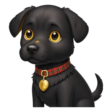 Medium size black dog with tartan collar sticker