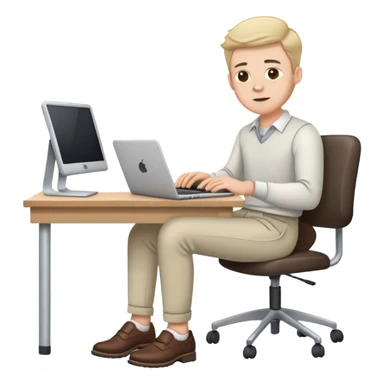 white Guy wearing trousers and shoes, sitting at desk working on a laptop  sticker