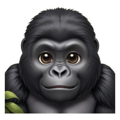 Cinematic Cute mountain Gorilla Portrait Emoji, Head tilted playfully and inquisitively, with a robust build accented by a striking black and grey mane and round, sparkling eyes full of gentle charm, Simplified yet irresistibly adorable features, highly detailed, glowing with a warm, friendly jungle glow, high shine, affectionate and lively, stylized with a touch of endearing primate whimsy, soft glowing outline, capturing the essence of a mischievous yet loving mountain that feels like it could lumber out of the screen into your arms! sticker