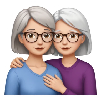 Abrazo de Madre de 60 años con pelo blanco y gafas y hija con pelo morena sin gafas sticker