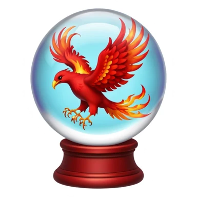 A red fiery phoenix inside a transparent crystal ball with no stand sticker