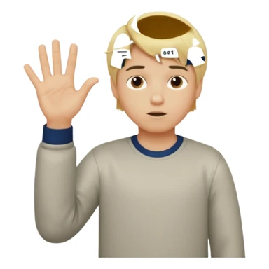 A boy with blonde hair shrugging with the number 6 above one hand and a 7 over the other sticker