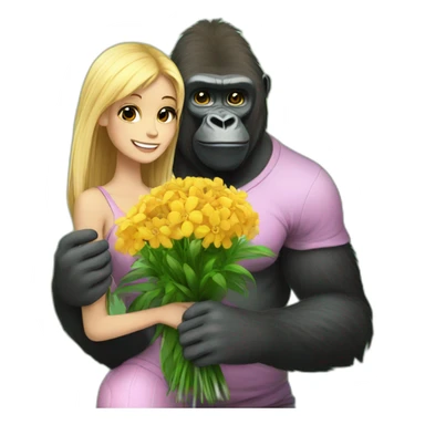 Gorilla giving flowers to a blonde girl sticker