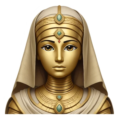 Cinematic Noble Mummy Portrait Emoji, Regal and timeless, with a meticulously wrapped, ancient form in muted earth tones accented by faded gold, exuding an air of forgotten majesty and solemn duty, simplified yet elegant with intricate bandage details, highly detailed and softly glowing, evoking the dignified mystery of an eternal sentinel guarding long-lost secrets! sticker