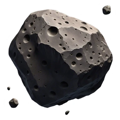  Cinematic Realistic Asteroid – A massive, irregularly shaped rock floating through the void, its cratered and pitted surface showing signs of ancient impacts. The harsh light from a nearby star reveals detailed textures and rugged, jagged edges. sticker