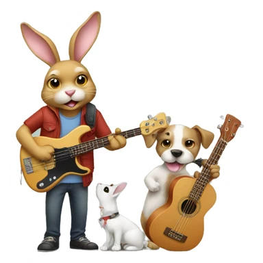 Rabbit with bass and dog with guitar sticker
