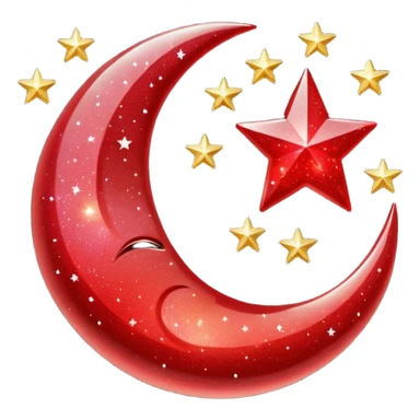 Beautiful sparkly glittery shiny pretty red crescent and stars scenery sticker