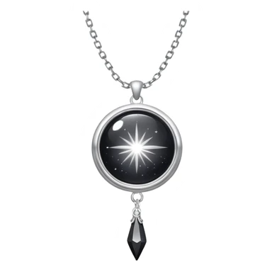 ethereal onyx stone radiating silver energy, cosmic dust around it, delicate floating chain sticker