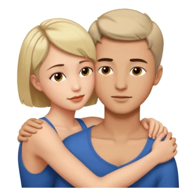 make man with a little brighter skin, with short hair. woman stays the same. and they hug each other passionately. sticker