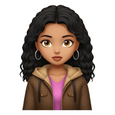 a pretty bratz dusky girl in a train with black shaggy hair sticker