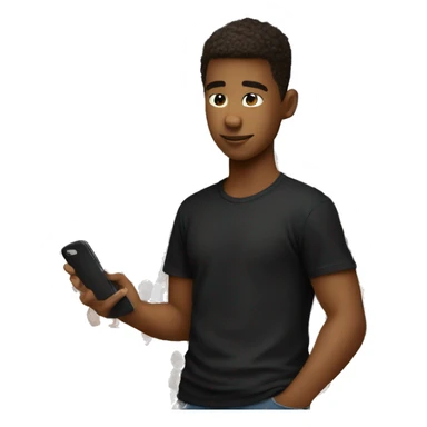 a student looking at an iPhone clothing black tshirt  sticker