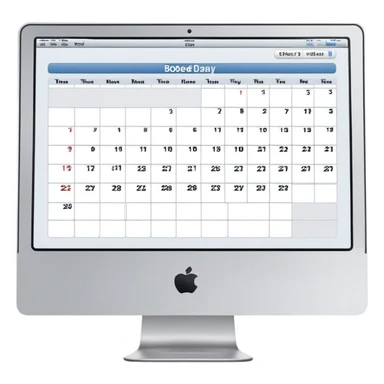 front view of an iMac with a single day-calendar on the screen, vertical list of hours on the left, horizontal rows for client slots, some slots marked as booked sticker