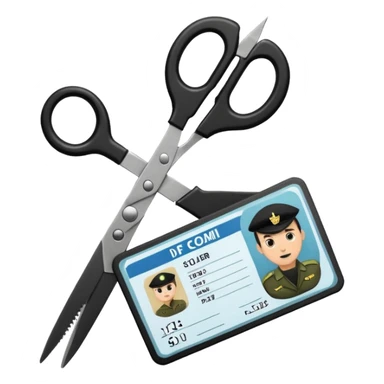 Floating black Scissors cutting in half an idf soldier ID card with a little chip in 2 parts sticker