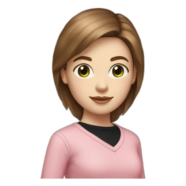 Woman Brown hair white skin color pink sweater black pants pink shoes green eye color sticker