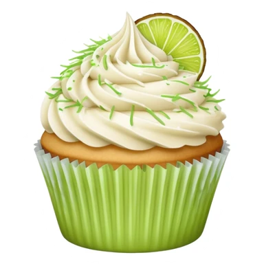 Vanilla cupcake with vanilla frosting with shredded coconut on top and lime sticker
