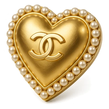 Elegant heart in metallic gold with a pearl border, Chanel interlocking C's at the center, classic luxury sticker