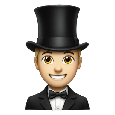 Smiling boy, white skin, in top hat sticker