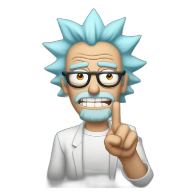 Rick Sanchez with glasses and one finger up sticker