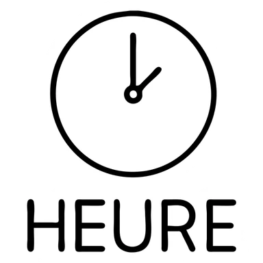 A clock icon with the text "HEURE" sticker