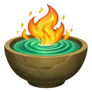 Enchanted emerald big fire rising from a flat stone bowl sticker