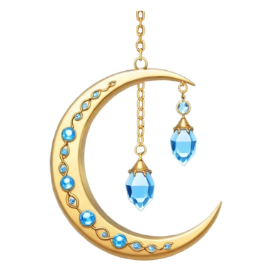Hanging crystal moon crescent suncatcher with a long metal chain and embedded crystal connectors  sticker