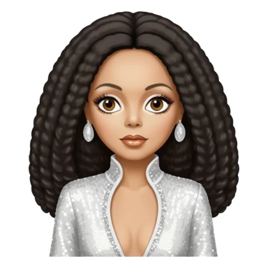 Diana Ross, Queen of Motown from Famous People with long dark brown hair, white sequin outfit sticker