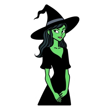 Elphaba, the green-skinned witch with black hat and dress sticker