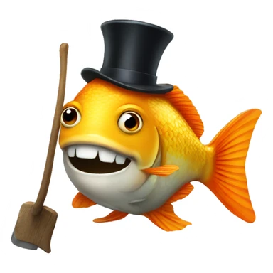 fish with top hat and an axe sticker